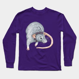 Grey Rat with Flower Headband Long Sleeve T-Shirt